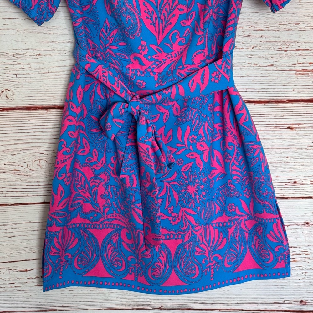 Lilly Pulitzer Jada Off The Shoulder Romper in Aura Pink Leaf An Impression Sz 2 - Picture 7 of 16
